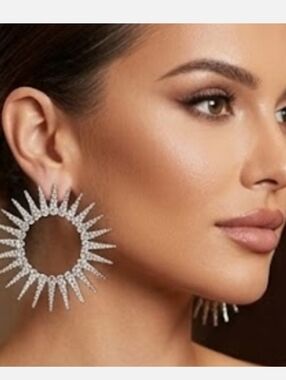 Radiant Spike Hoop Earrings - Silver Crystal